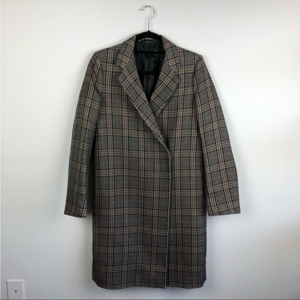 COS Wool Plaid Coat Trench Jacket Checkered Size 2